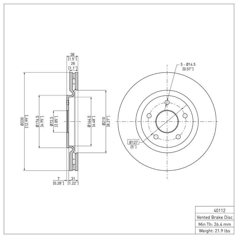 Chrysler Grand Caravan Brake Rotor (1) - Front - R1 Concepts - Plain - `12-`25